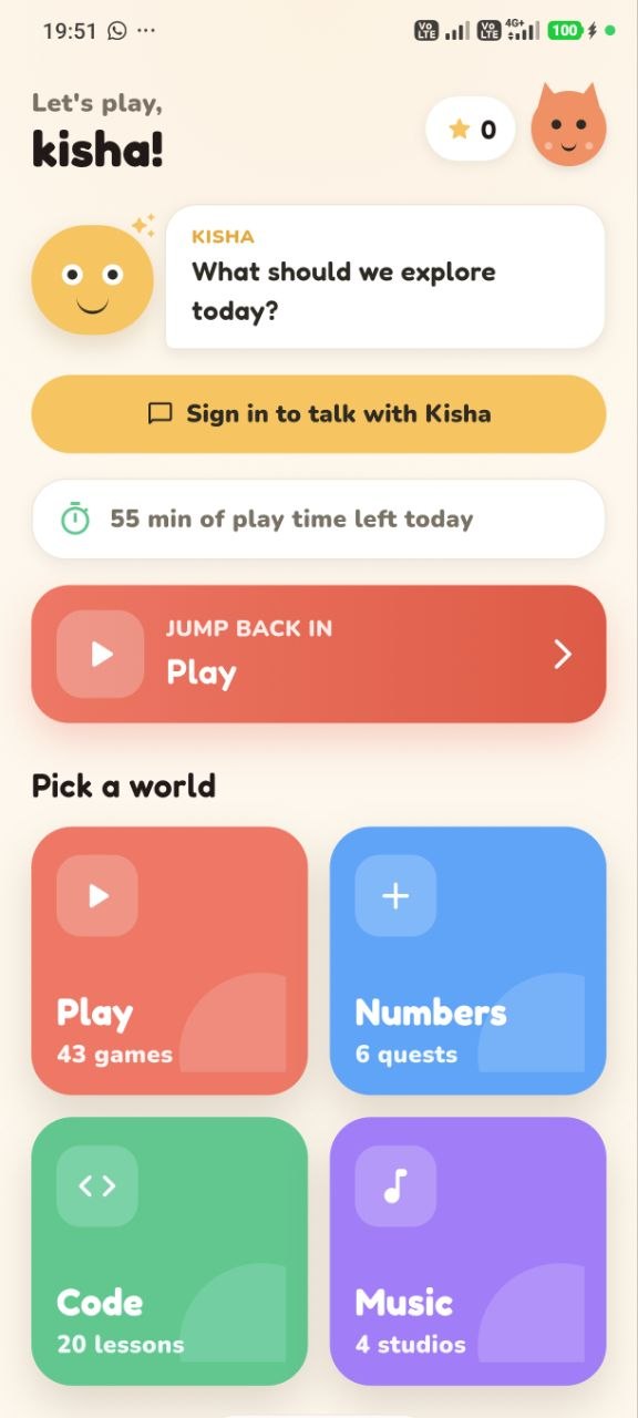 Sinau app home screen